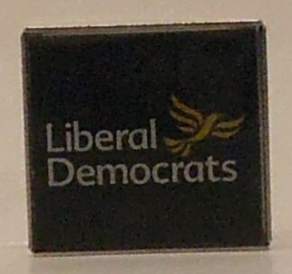LDI 1179 Badge Dome Liberal Democrats Black Background Gold Bird and White Print Square Lapel Pin 25