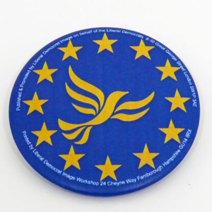Blue background badge with yellow stars and yellow bird