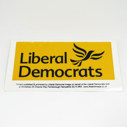 Rectangular Yellow Car Sticker with Black Liberal Democrats and Bird