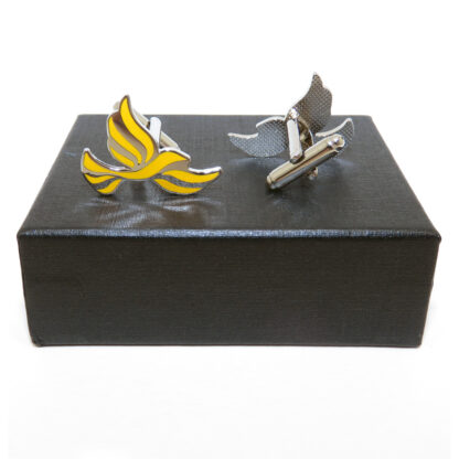 Lib Dem bird cufflinks with box