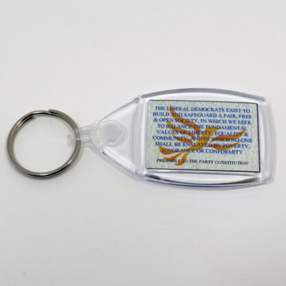Keyring with clear plastic fob containing Lib Dem preamble