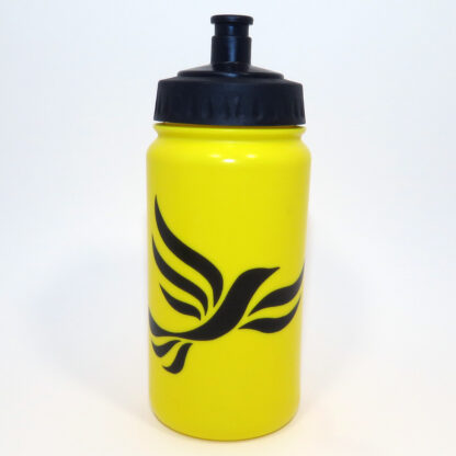Yellow Water Bottle with drinking nozzle and black bird logo