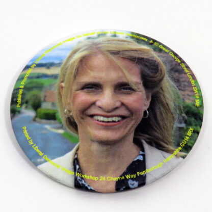 Round badge with picture of Wera Hobhouse