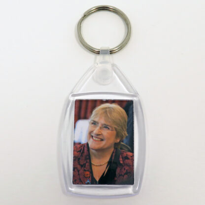 Keyring and clear plastic fob with picture of Sal Brinton