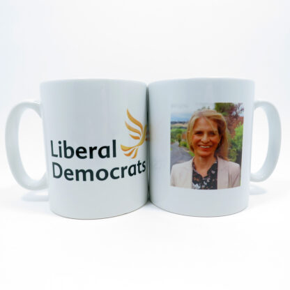 White mug with picture of Wera Hobhouse and Lib Dem name and logo