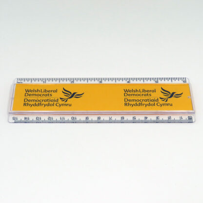 Gold 6" ruler with Welsh Bilingual name / logo