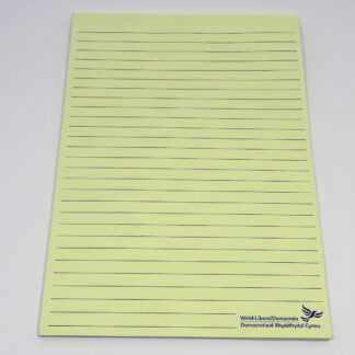 A5 Yellow Lined Notepad with Welsh Party name / logo
