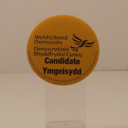 Yellow Welsh Liberal Democrat Candidate lapel badge