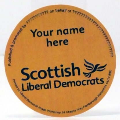 Personalisable yellow rosette centre with Scottish Liberal Democrat name and logo