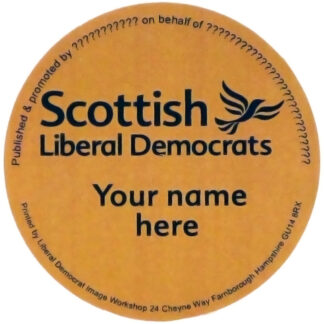 Personalisable yellow rosette centre with Scottish Liberal Democrat name and logo