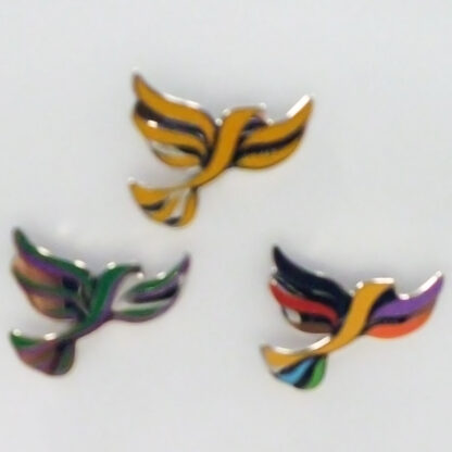 Collection of three bird shaped lapel pins