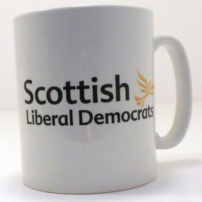 White mug with Scottish Lib Dem name and logo