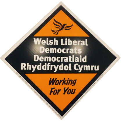 Correx Poster board with orange background and Welsh Liberal Democrats name and logo