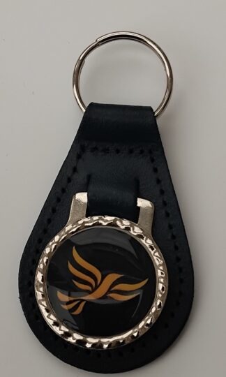 Blue Leather Keyring Gold Bird